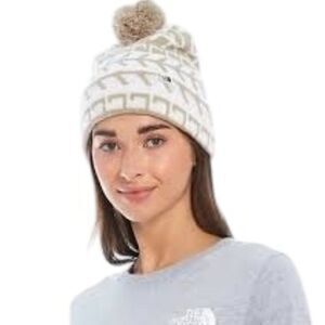 THE NORTH FACE SKI TUKE Knit Lined Beanie Hat Flax Triangle Fair Isle One Size